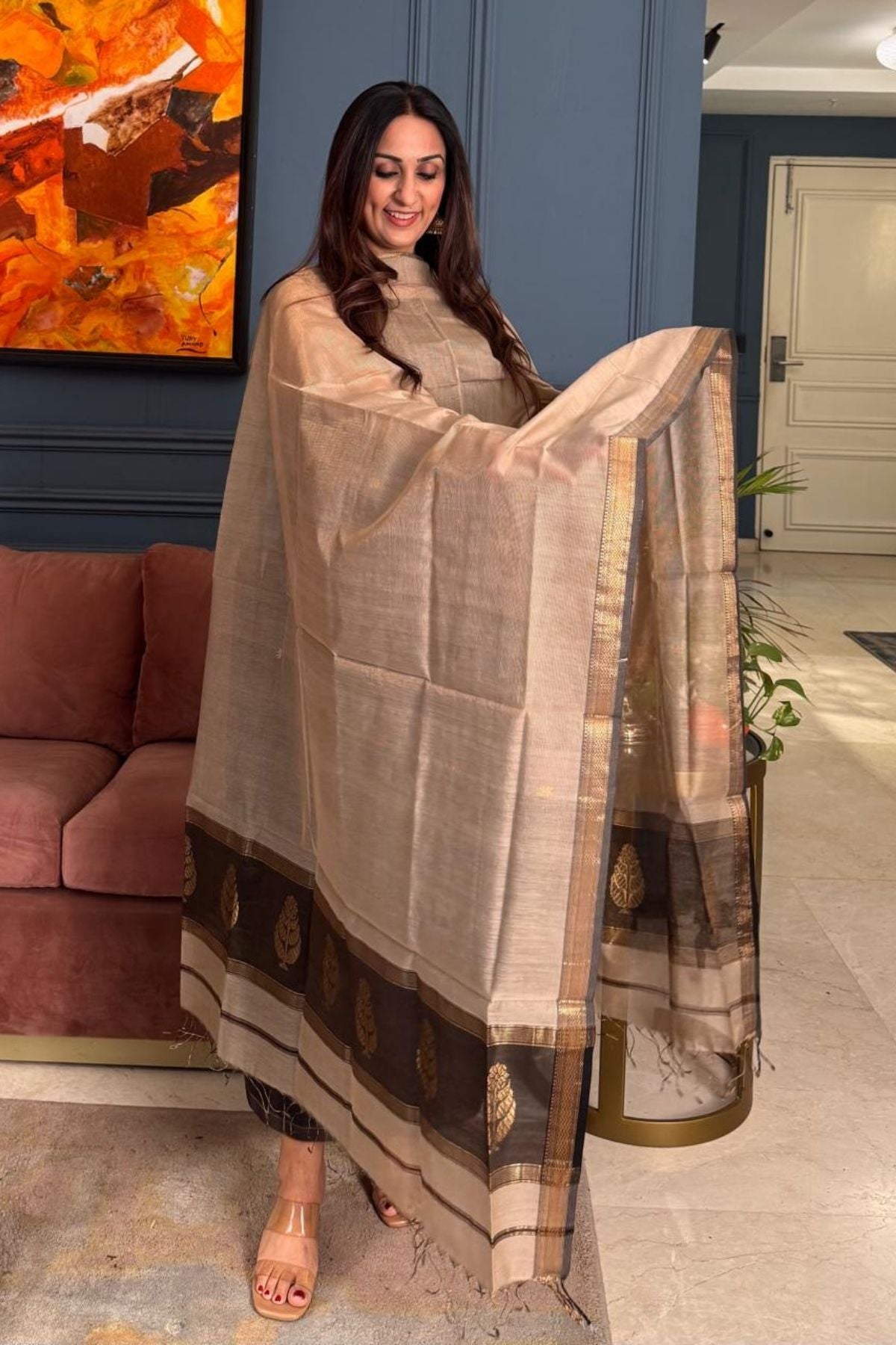 Handloom tissue Maheshwari silk kurta dupatta set